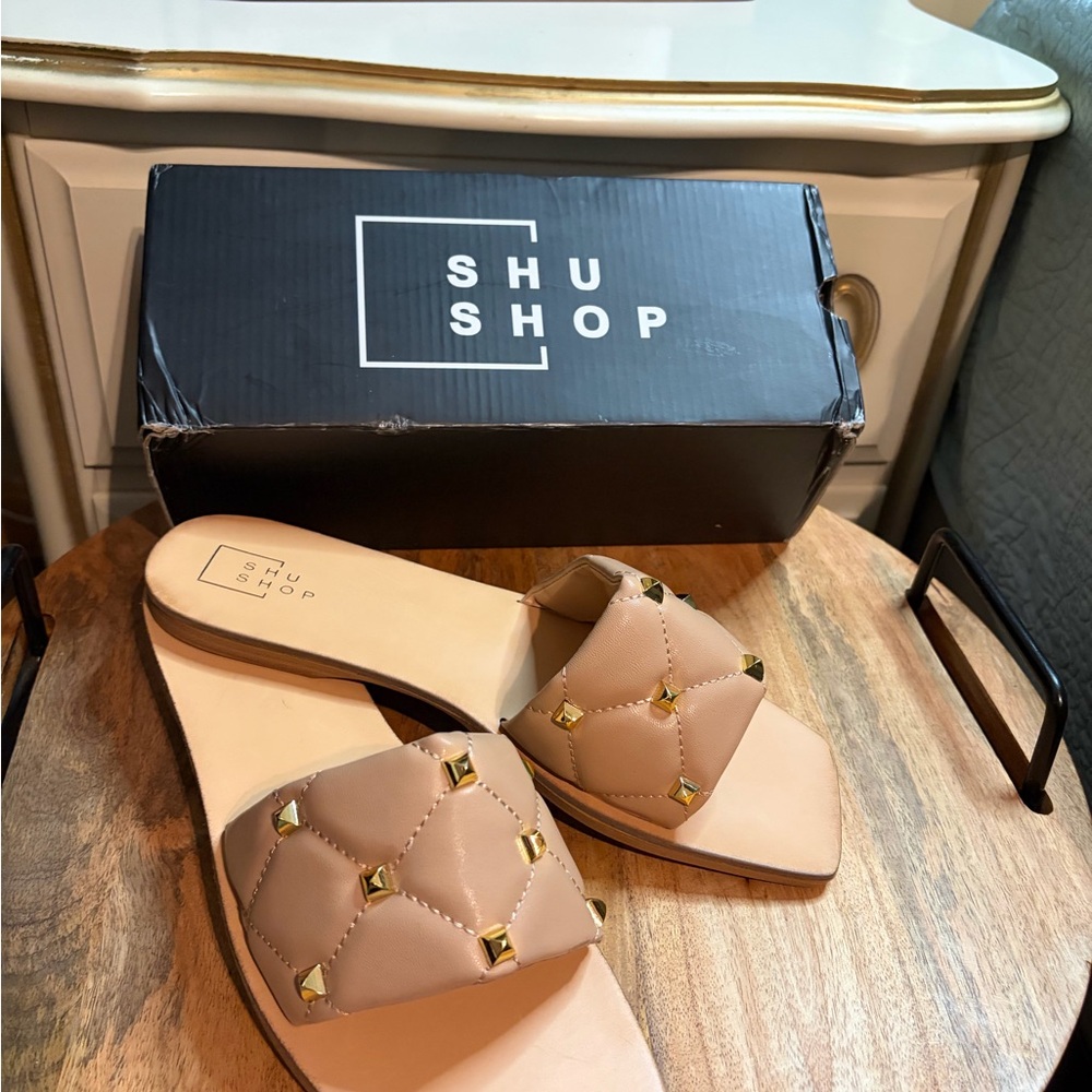 ShuShop Beige Studded Women's Sandals